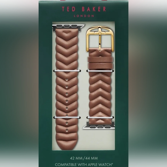 Ted Baker London Chevron Leather Apple watchband NWT 42MM/44MM BROWN - Picture 3 of 5